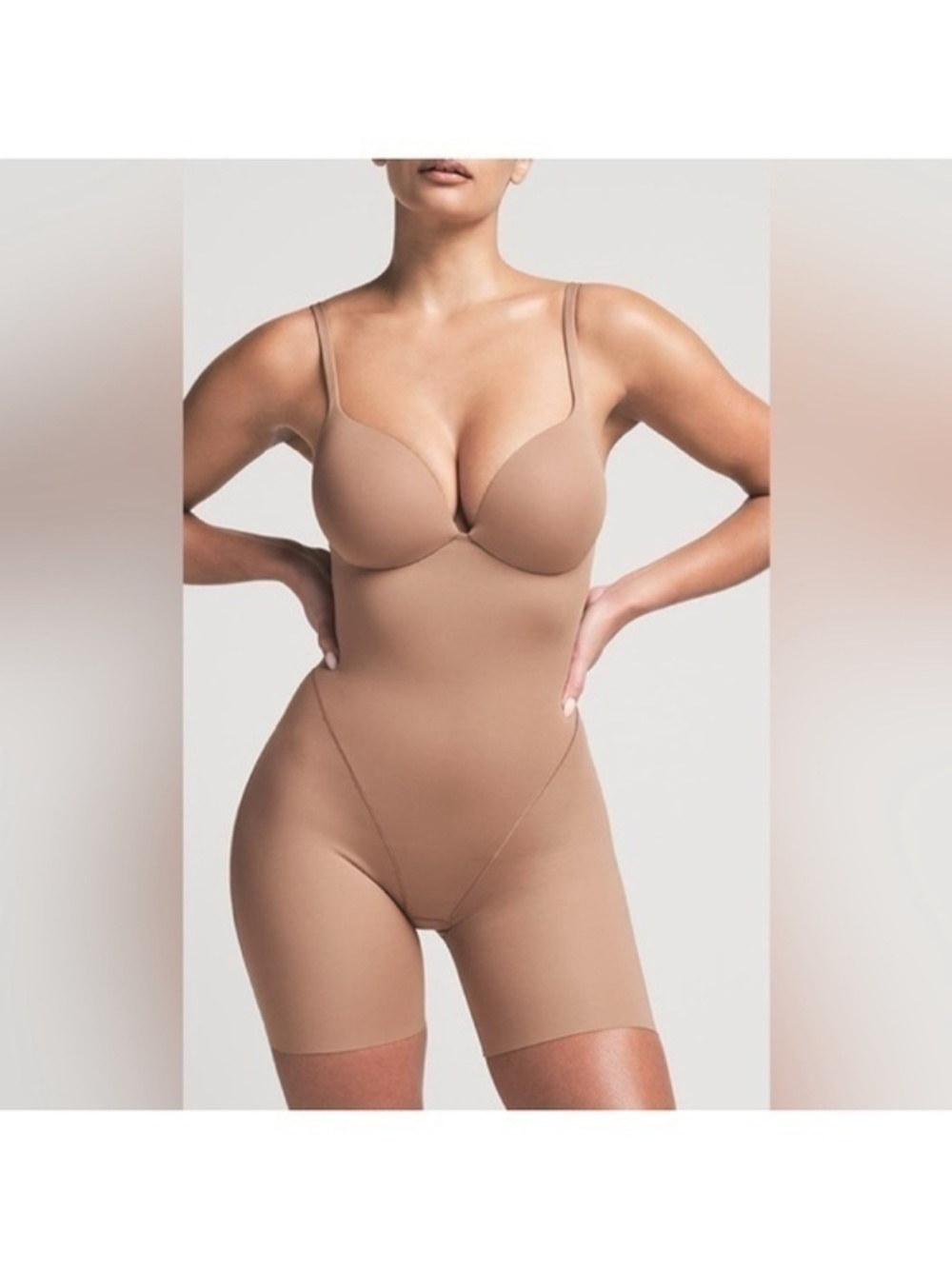 NEW SKIMS ULTIMATE PUSH-UP ENHANCING PADDED MID-THIGH BODYSUIT BEIGE SIENNA SMAL